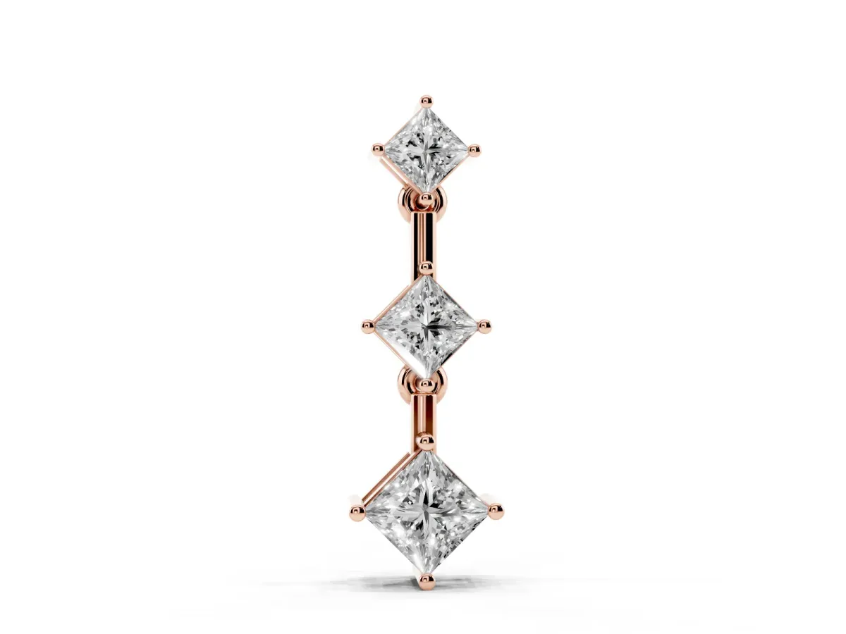 Triple Princess Cut Drop Pendant with Four-Prong Setting Rose gold