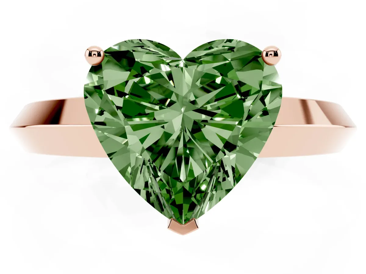 Fancy Green Heart Cut Cut Solitaire Engagement Ring with Flat Band and Four-Prong Setting Rose gold