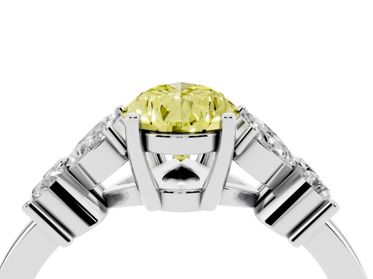 Fancy Yellow Pear Cut Diamond Floral Cluster Ring with Solitaire Band and Prong Setting White gold