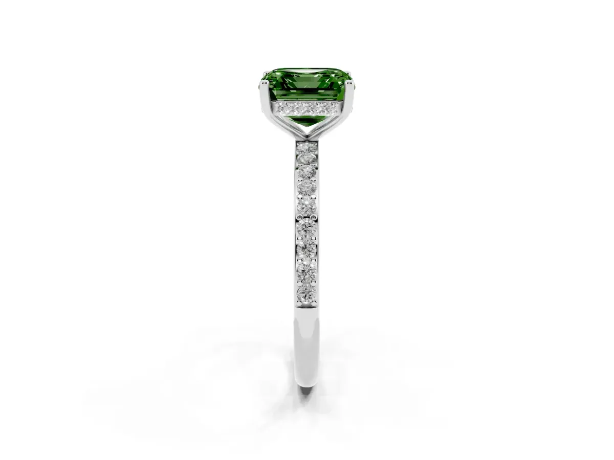 Fancy Green Asscher Cut Cut Diamond Pavé Band Ring with Four-Prong Setting Platinum