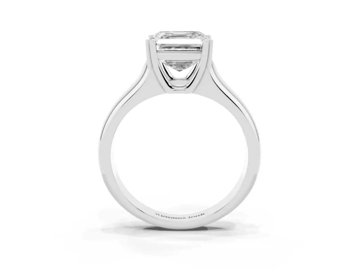 Asscher Cut Diamond Solitaire Ring with Wide Band and Prong Setting Silver