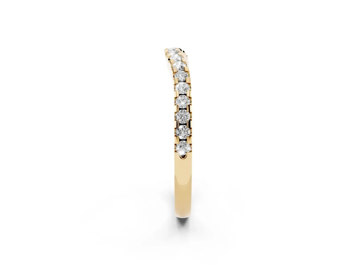 Pavé Round Diamond Curved Wedding Band Yellow gold
