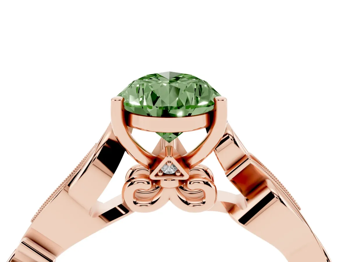 Fancy Green Pear Cut Solitaire Vine Band with Milgrain Prong Setting Rose gold