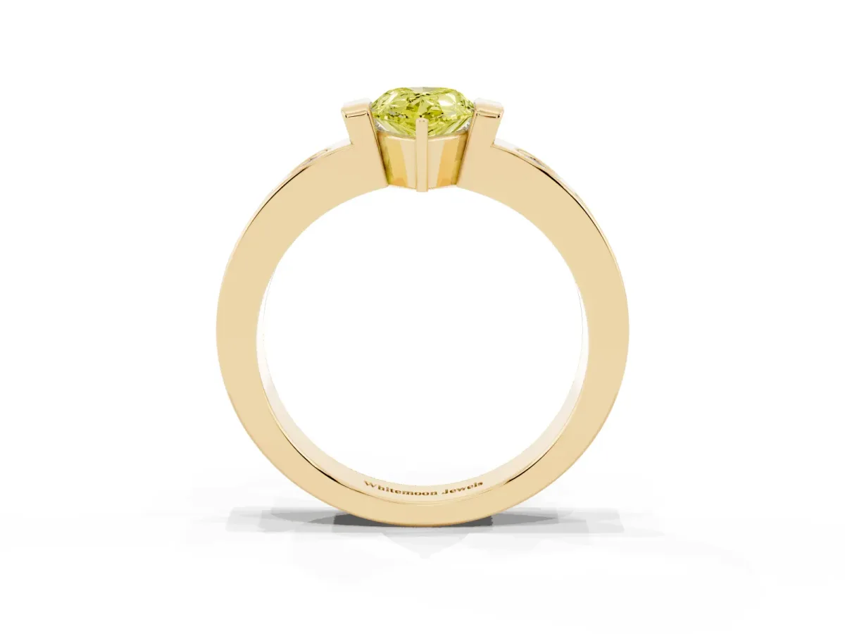 Fancy Yellow Pear Cut Brilliant Channel-Set Diamond Ring with Bezel Prong Setting Yellow gold