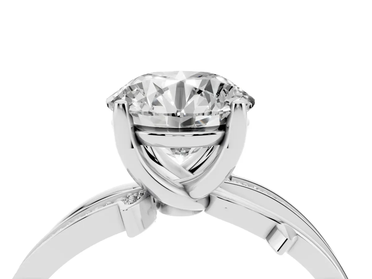 Round Cut Solitaire Twist Band with Pavé Accents and Four-Prong Setting Platinum