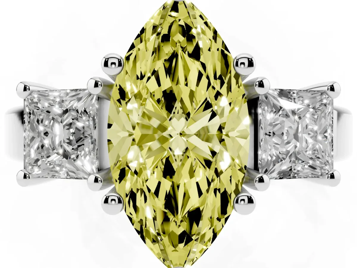 Fancy Yellow Three-Stone Marquise Cut Cut Solitaire Ring with Prong Setting Silver