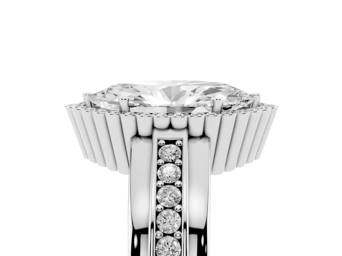 Marquise Cut Cut Halo Pave Band Four-Prong Ring White gold