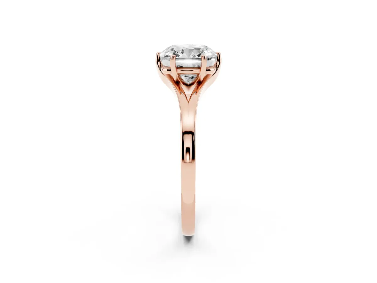 Cushion Cut Solitaire Diamond Ring with Six-Prong Setting and Tapered Band Rose gold