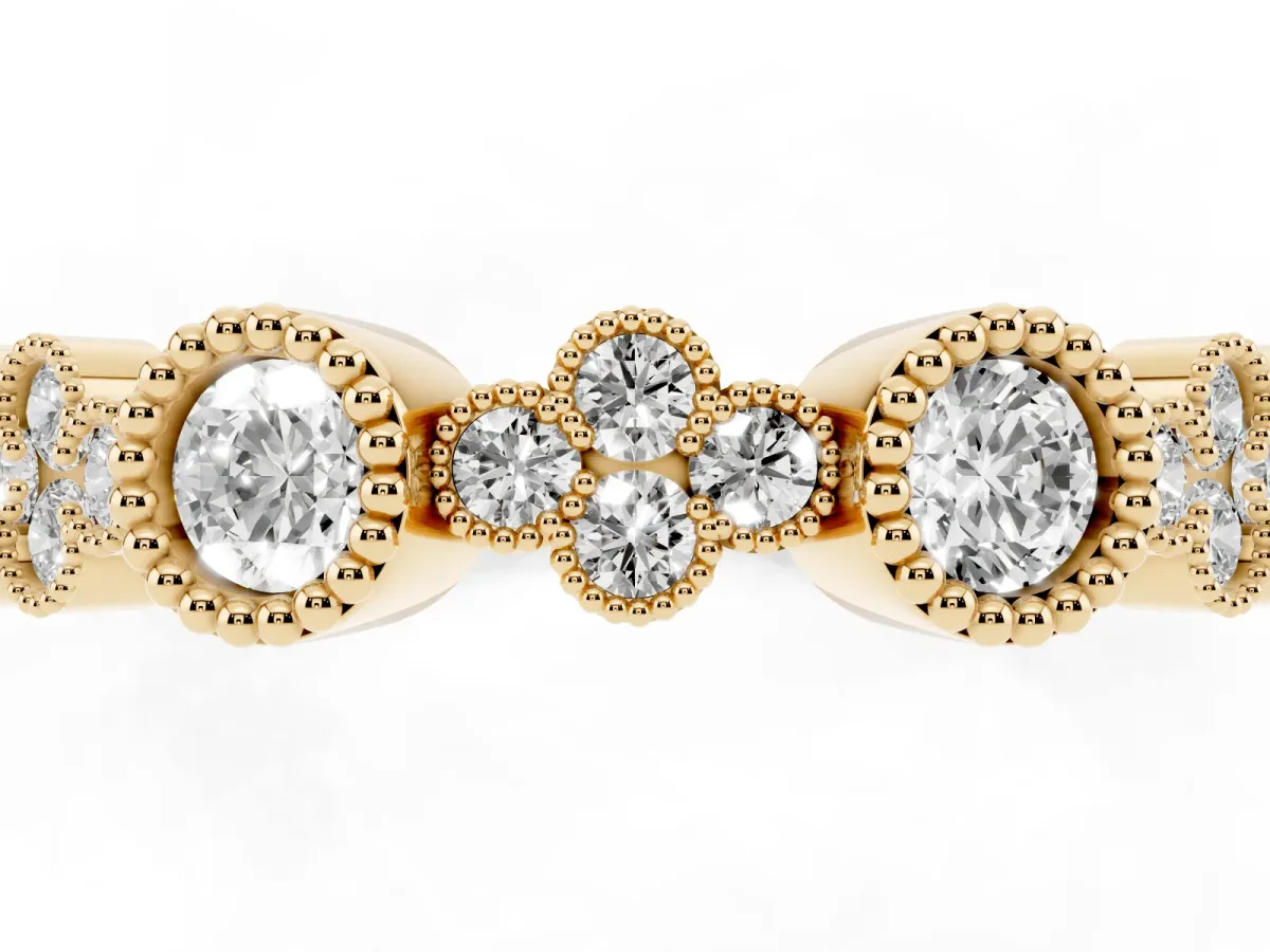 Milgrain Bezel Set Round Diamond Cluster Eternity Band Yellow gold