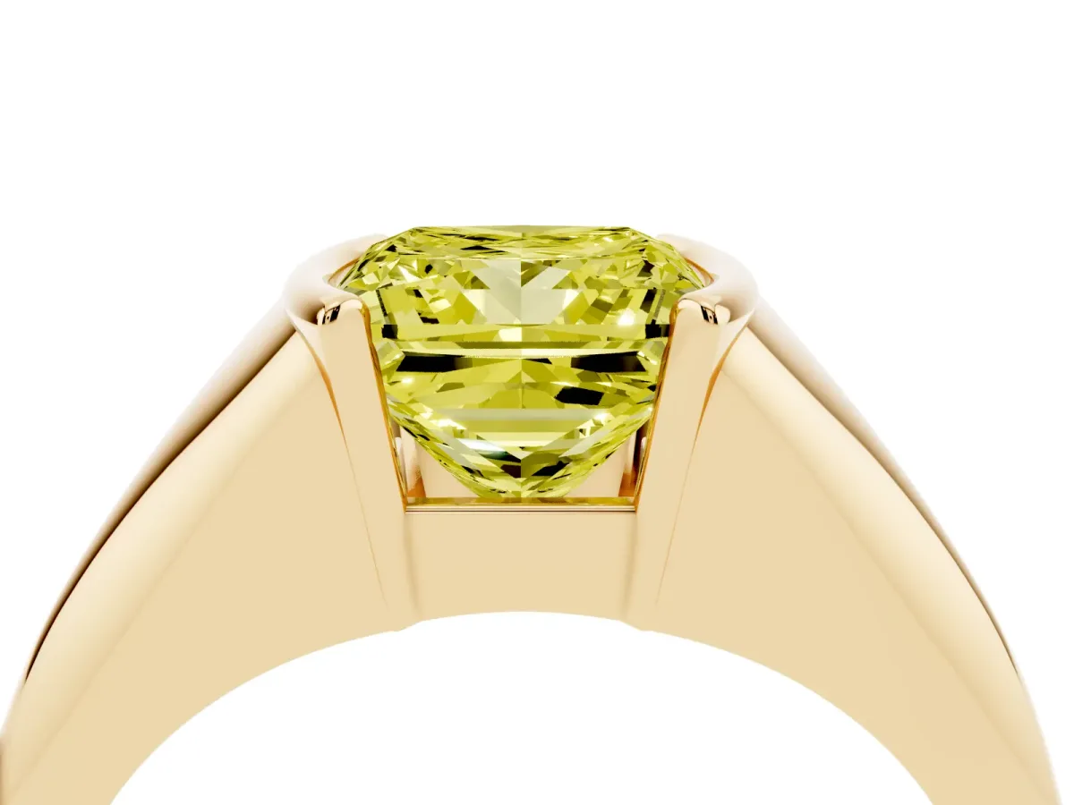 Fancy Yellow Princess Cut Solitaire Tension Set Diamond Ring Yellow gold