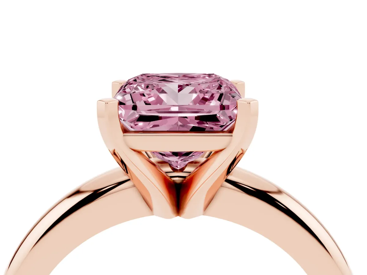 Fancy Pink Princess Cut Diamond Solitaire Engagement Ring with Round Band and Four-Prong Setting Rose gold