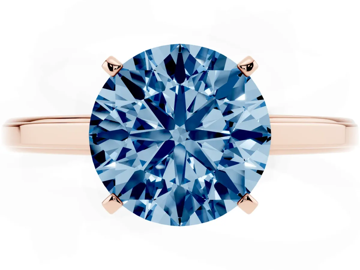 Fancy Blue Round Cut Solitaire Diamond Ring with Four-Prong Setting and Classic Band Rose gold