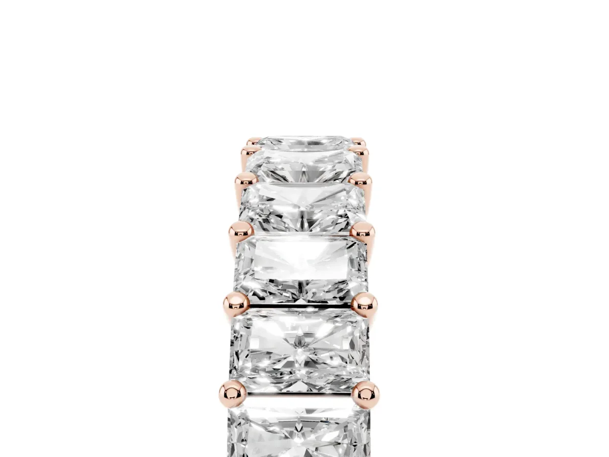 radiant Cut eternity band with shared prong setting Rose gold