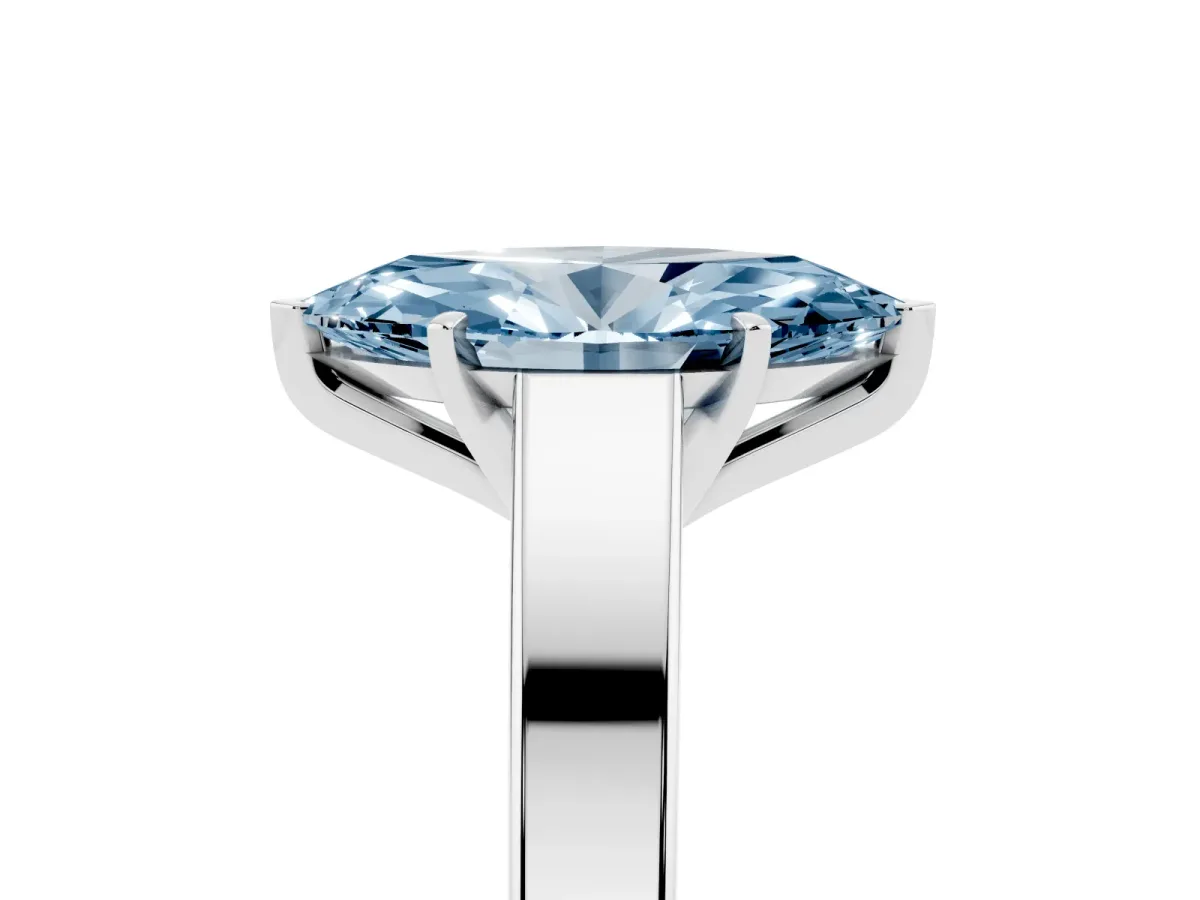 Fancy Blue Marquise Cut Solitaire Engagement Ring with Four-Prong Setting and Tapered Band Platinum