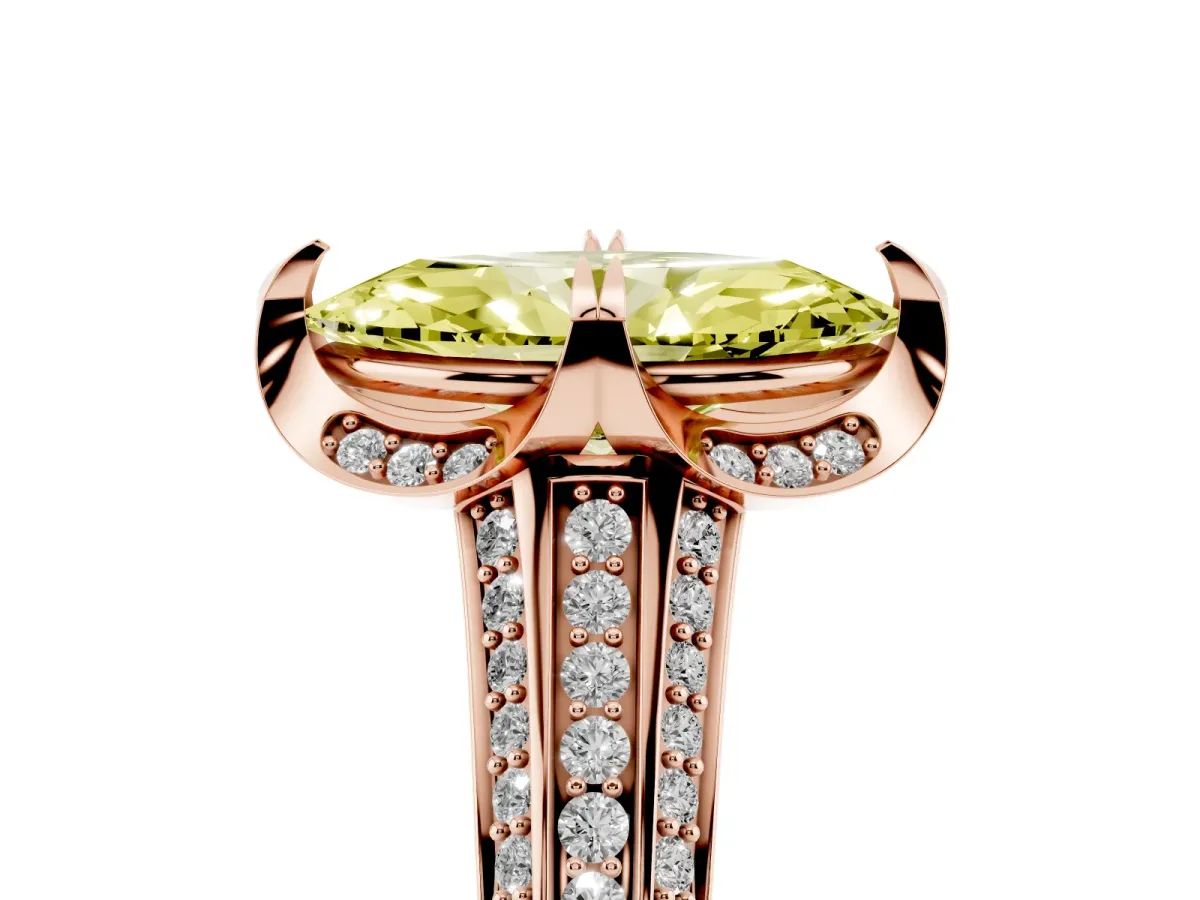 Fancy Yellow Marquise Cut Solitaire Pave Split Shank Ring with Four-Prong Setting Rose gold