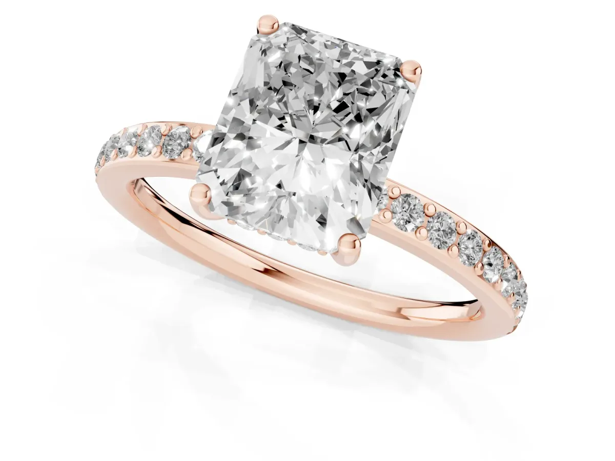 Radiant Cut Cut Diamond Pavé Band Ring with Four-Prong Setting Rose gold