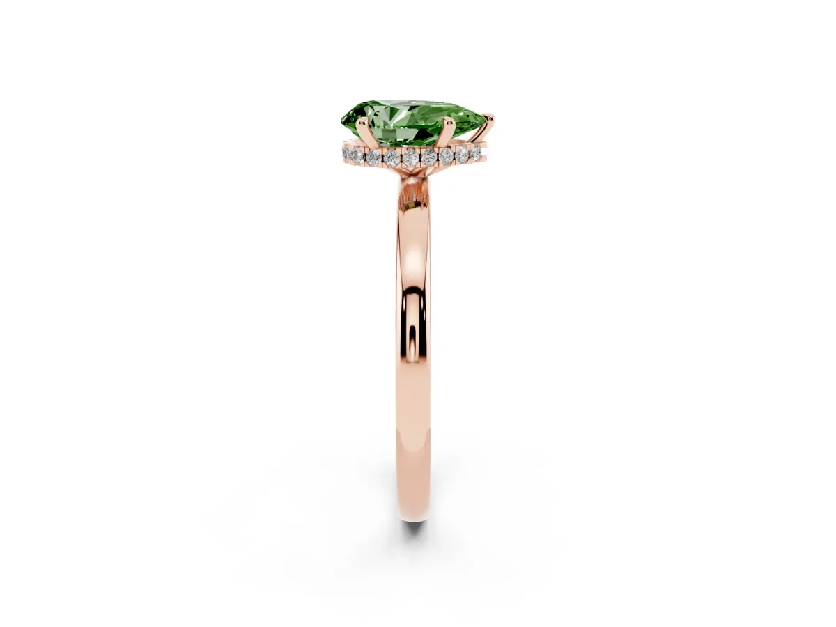 Fancy Green Pear Cut Solitaire Engagement Ring with Cathedral Band and Four-Prong Setting Rose gold