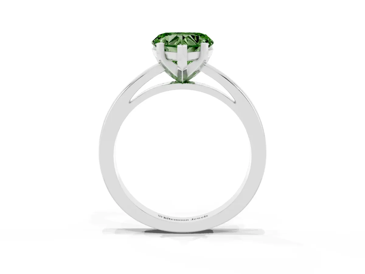 Fancy Green Heart Cut Solitaire Diamond Engagement Ring with Four-Prong Setting on a Classic Band Silver