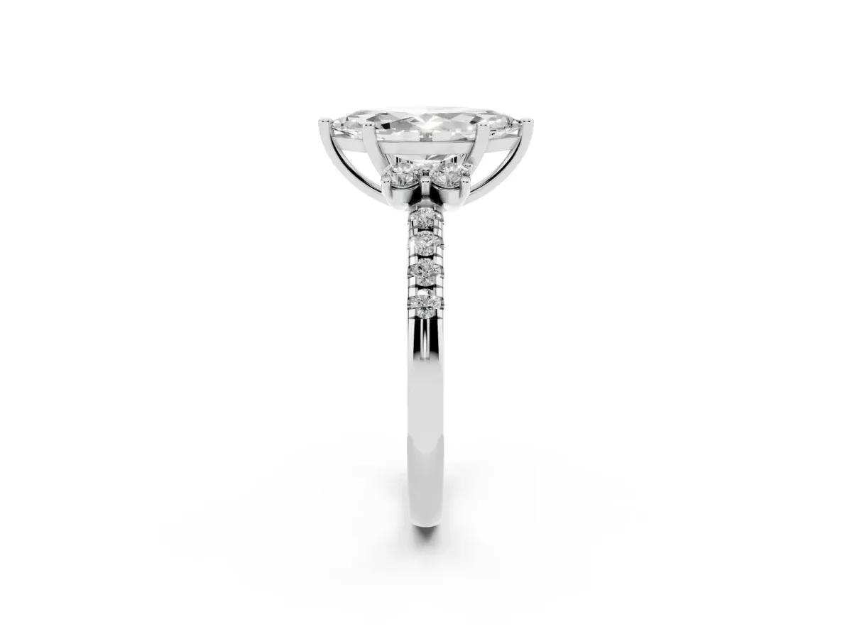 Marquise Cut Diamond Three-Stone Pave Band with Four-Prong Setting White gold