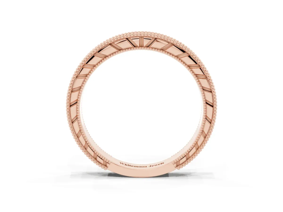 Round Cut Diamond Milgrain Eternity Band with Channel Setting Rose gold