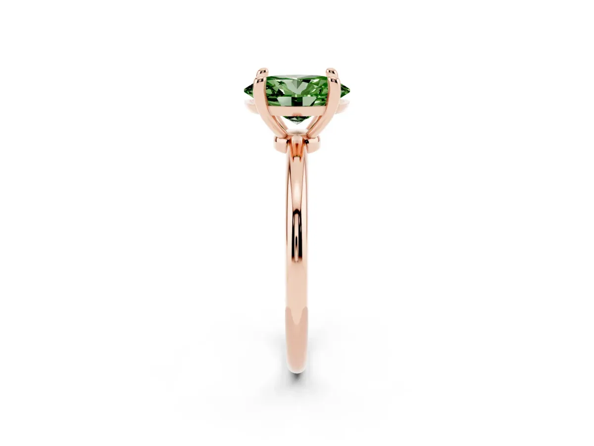 Fancy Green Oval Cut Solitaire Diamond Ring with 4-Prong Setting on a Classic Band Rose gold
