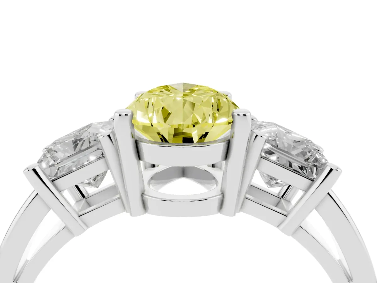 Fancy Yellow Three-Stone Pear Cut Cut Solitaire Ring with Prong Setting Platinum