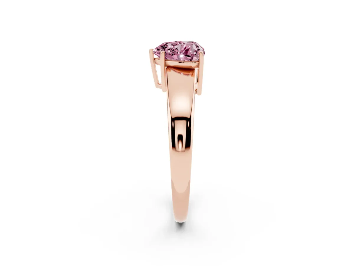 Fancy Pink Heart Cut Solitaire Diamond Ring with Tapered Band and Four-Prong Setting Rose gold