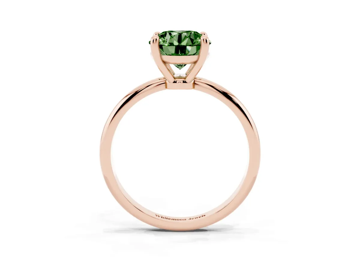 Fancy Green Round Cut Solitaire Diamond Ring with 4-Prong Setting on a Classic Band Rose gold