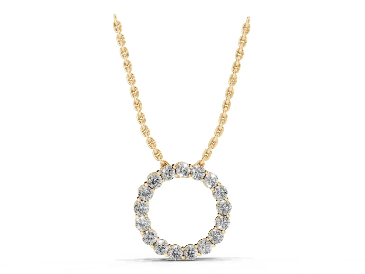 Round Diamond Circle Pendant with Prong Setting Yellow gold