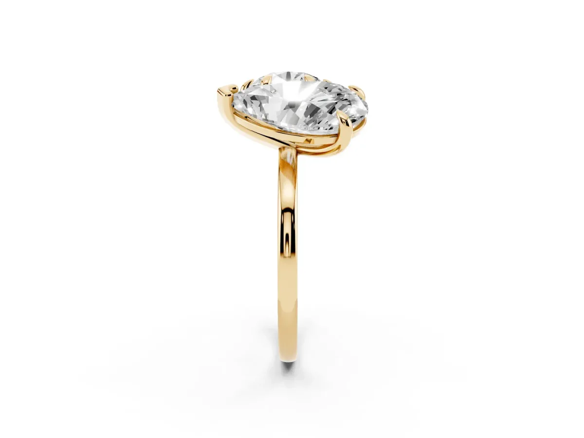 Round and Pear Toi Moi Ring with Prong Setting and Plain Band Yellow gold