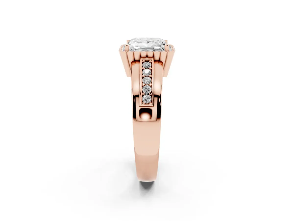 Princess Cut Cut Halo Pave Band Four-Prong Ring Rose gold