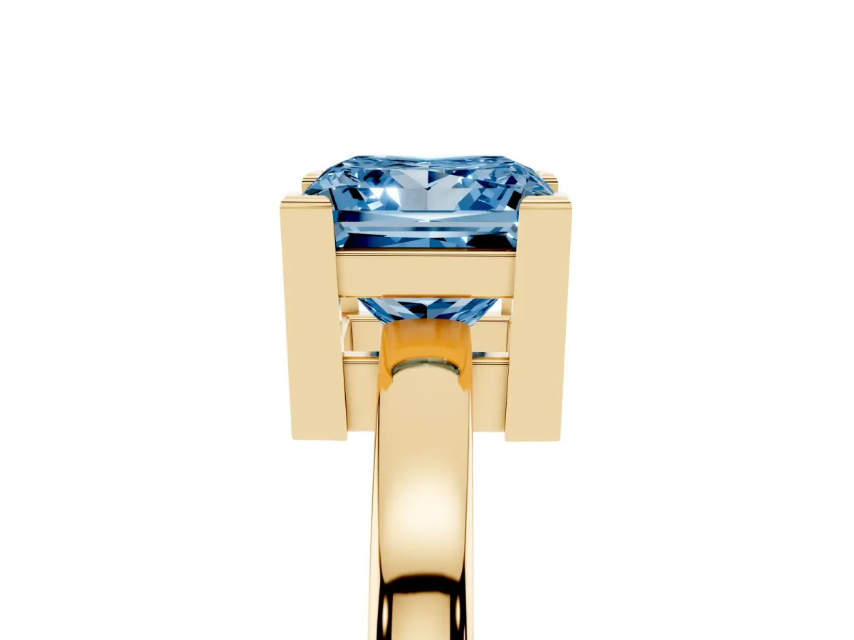 Fancy Blue Princess Cut Cut Solitaire Ring with Four-Prong Setting and Classic Band Yellow gold