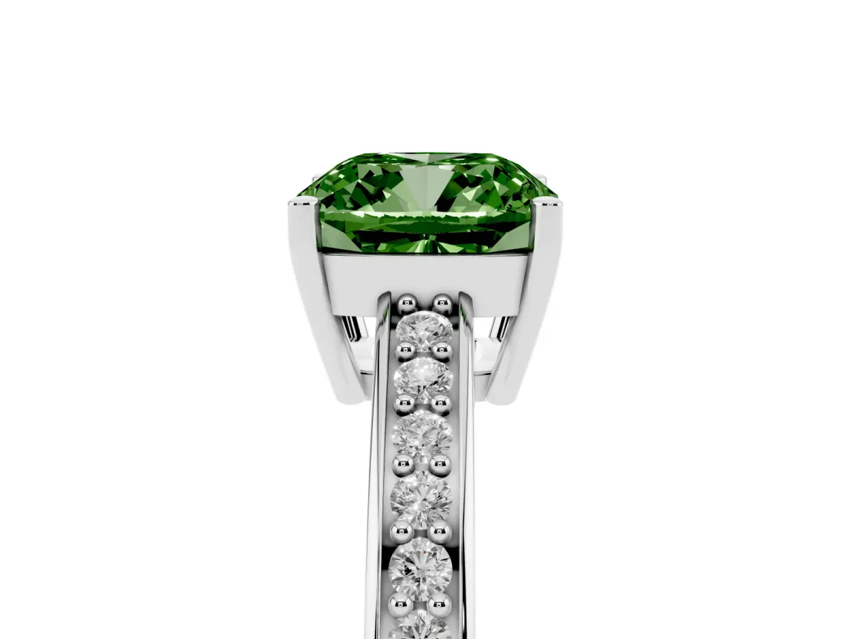 Fancy Green Cushion Cut Solitaire Pavé Band Prong Setting Ring Silver