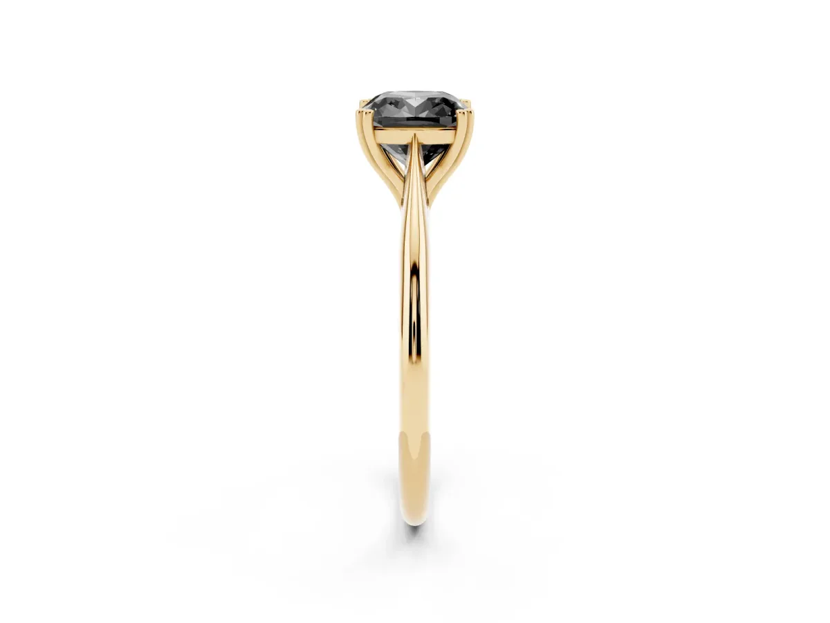 Fancy Black Cushion Cut Solitaire Diamond Ring with Six-Prong Setting and Classic Band Yellow gold