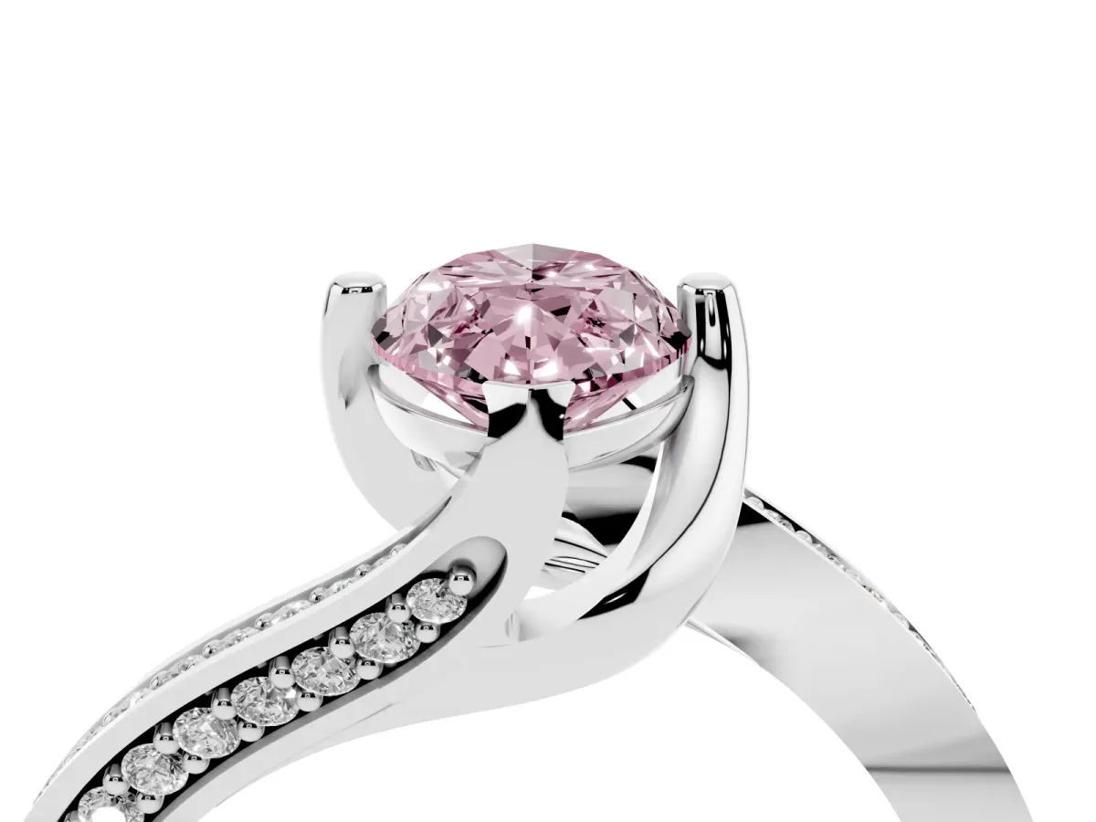 Fancy Pink Marquise Cut Solitaire Diamond Twist Band with Pavé Setting and Four-Prong Setting Platinum