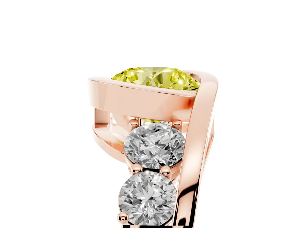 Fancy Yellow Bezel Set Round Cut Diamond Bypass Ring with Round Accents Rose gold