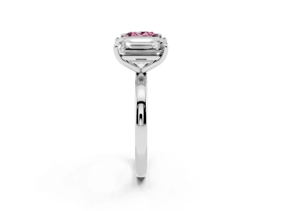 Fancy Pink Princess Cut and Emerald Cut Toi Moi Ring with Prong Setting Silver