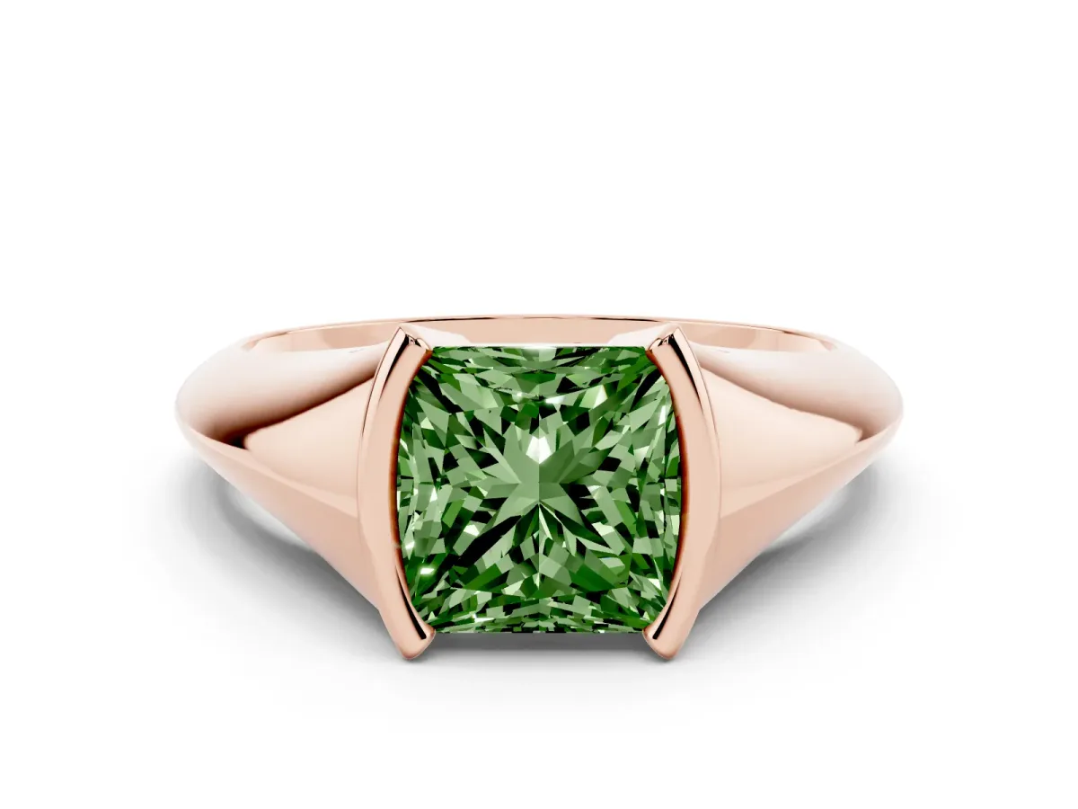 Fancy Green Princess Cut Solitaire Tension Set Diamond Ring Rose gold