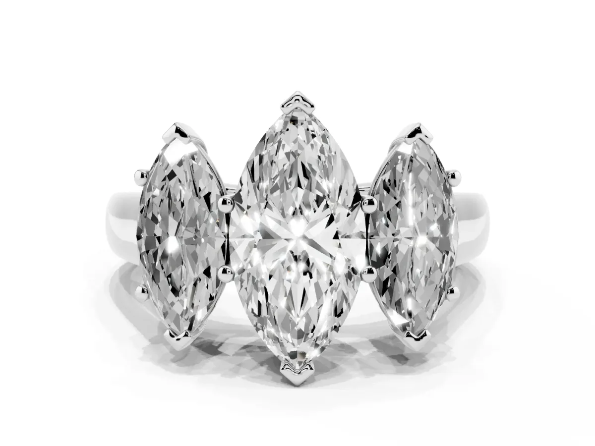 Marquise Cut Three-Stone Diamond Ring with Prong Setting on a Classic Band Silver