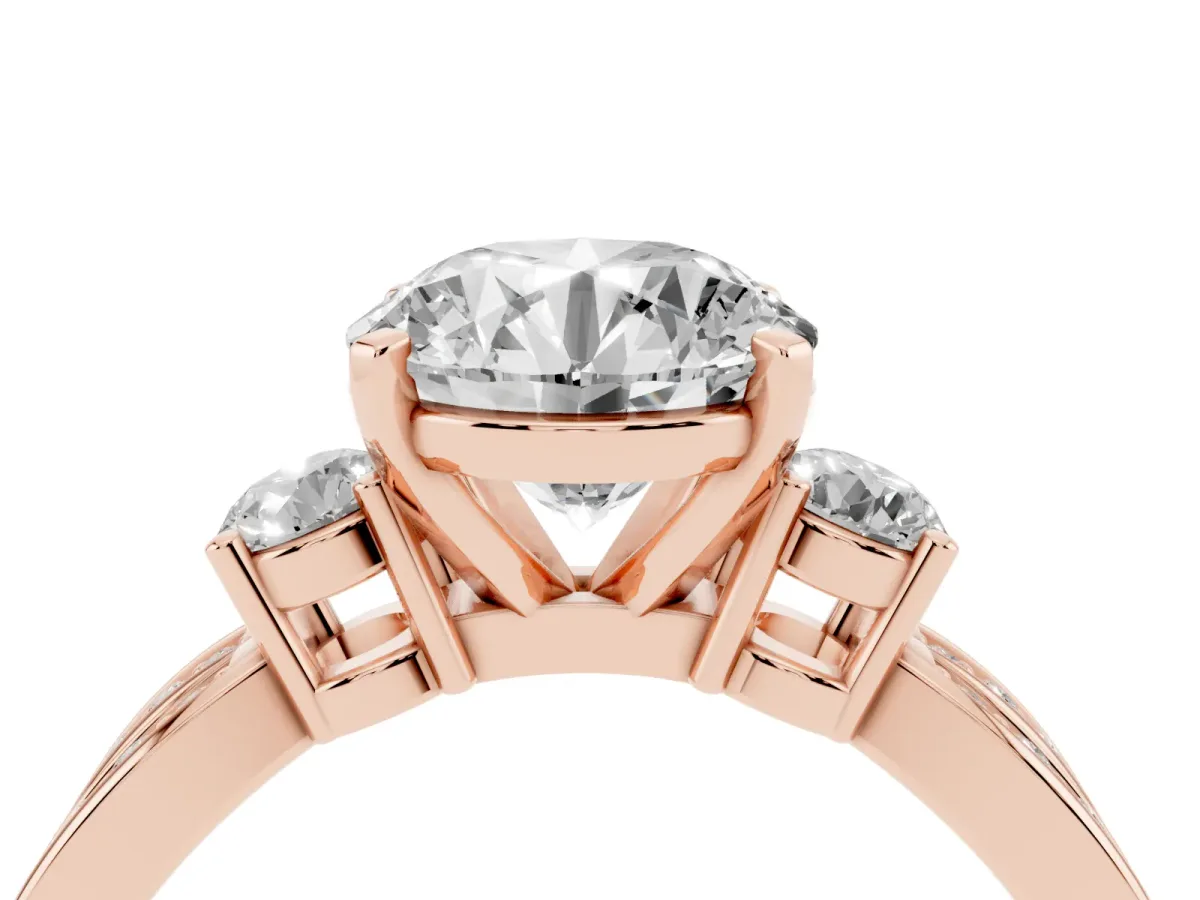 Three-Stone Round Cut Cut Diamond Twist Band with Prong Setting Rose gold