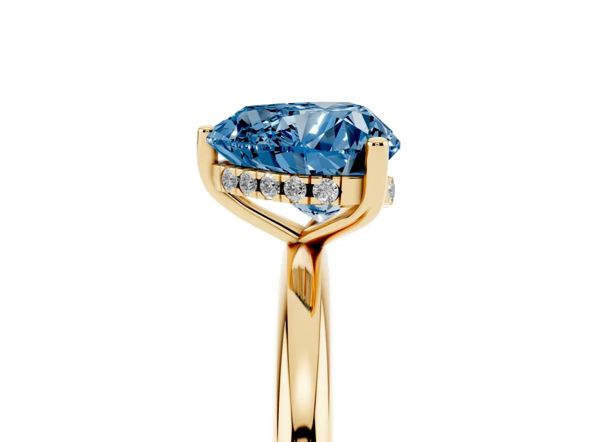 Fancy Blue Heart Cut Cut Solitaire Engagement Ring with Four-Prong Setting and Classic Band Yellow gold