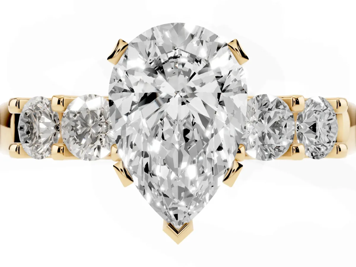 Pear Cut Brilliant Cut Diamond Five-Stone Prong Set Engagement Ring with Channel Band Yellow gold