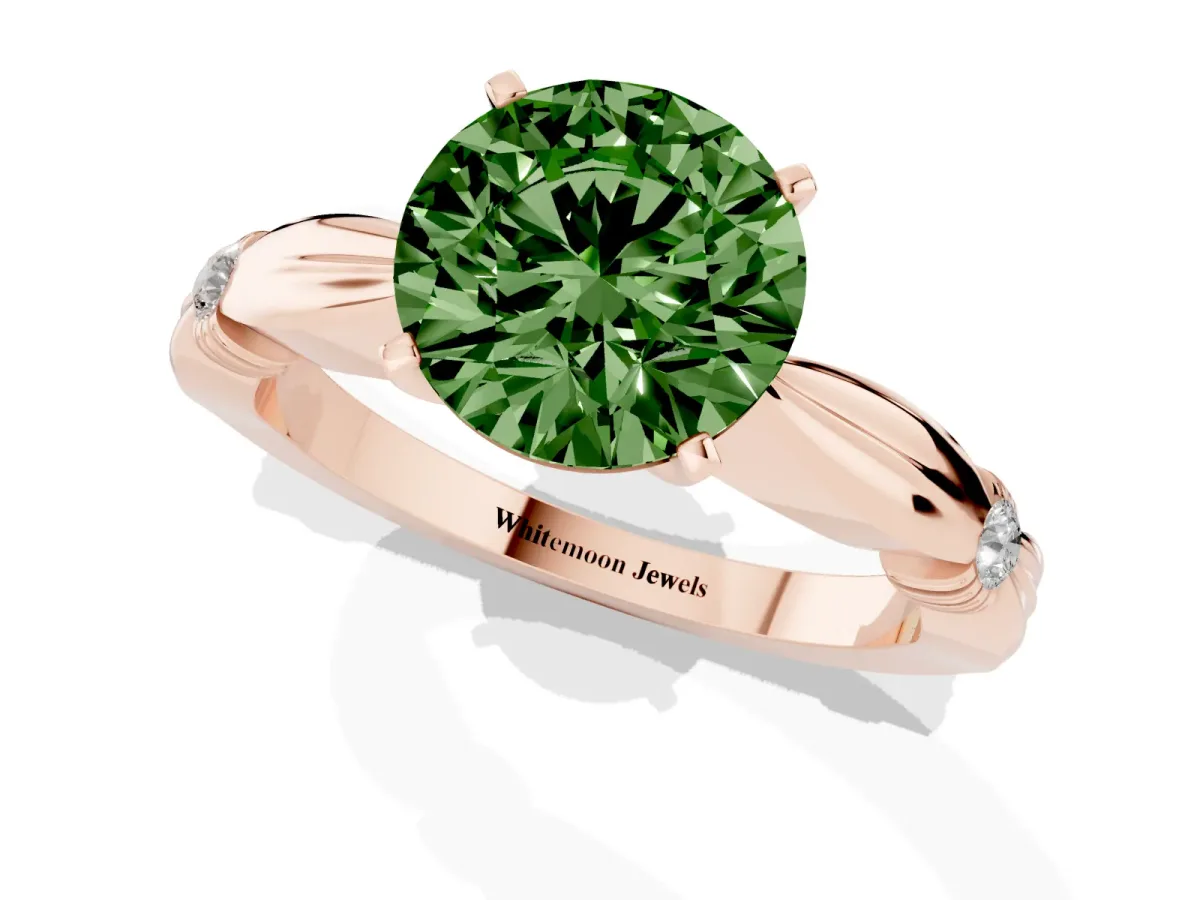 Fancy Green Round Cut Solitaire Diamond Twisted Band with Four-Prong Setting Rose gold