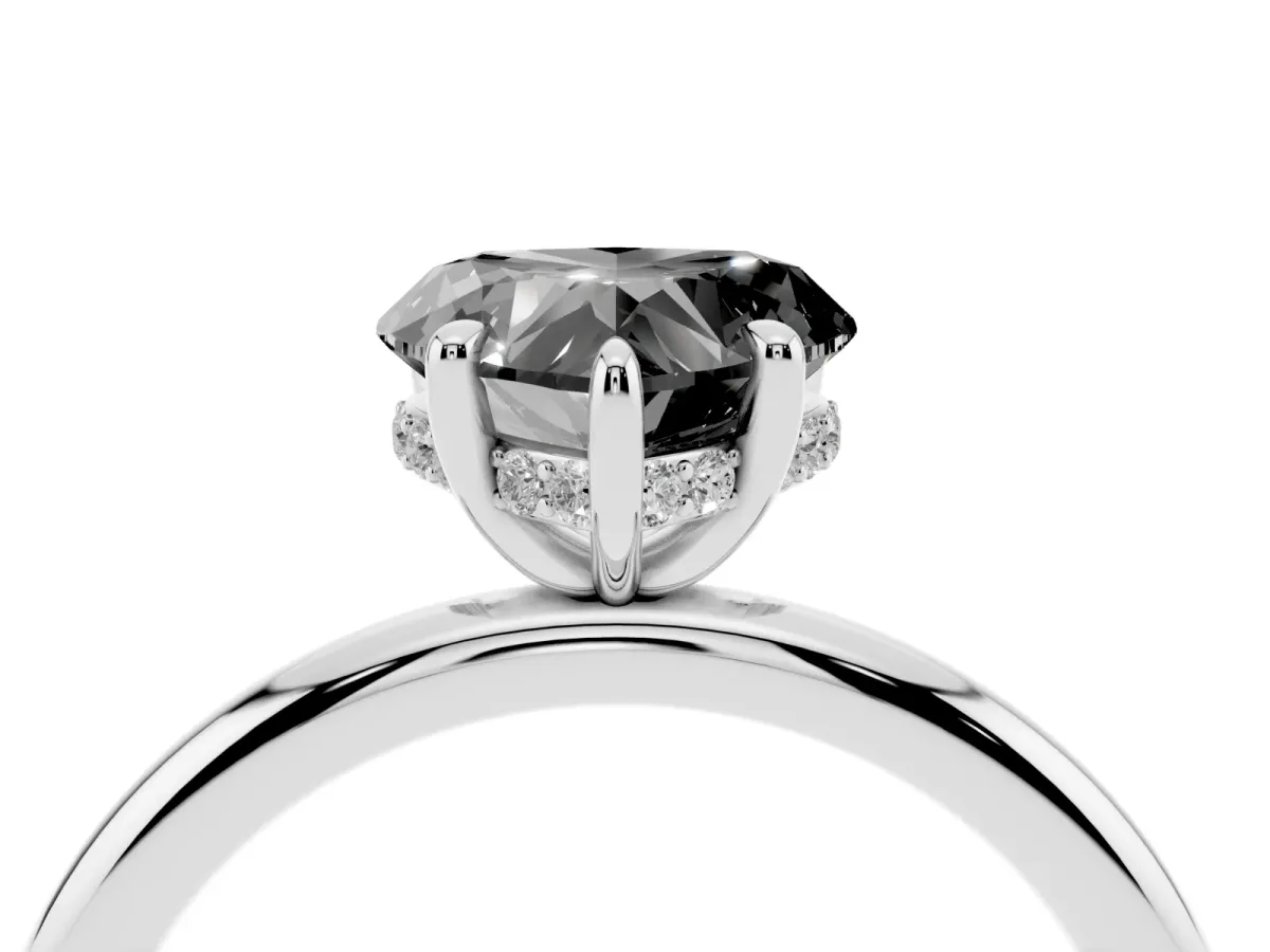 Fancy Black Heart Cut Diamond Solitaire Ring with Thin Band and Four-Prong Setting Platinum