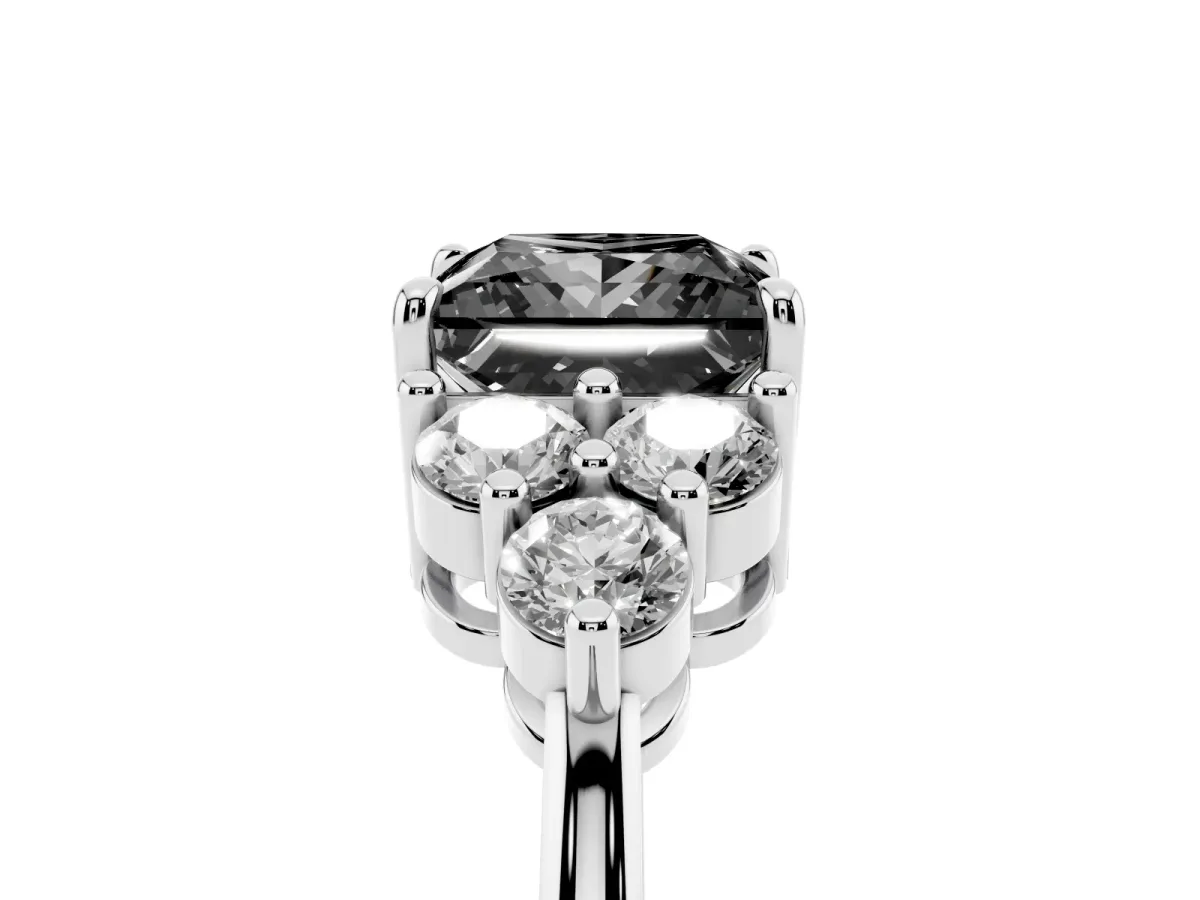 Fancy Black Princess Cut Brilliant Diamond Cluster Accent Solitaire Ring with Prong Setting Silver