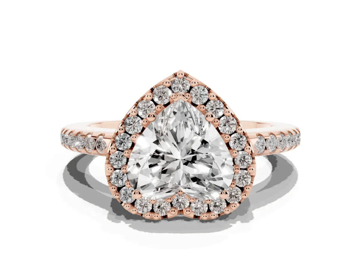 Heart Cut Diamond Pavé Halo Ring with Four-Prong Setting Rose gold