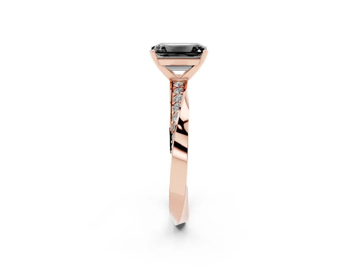 Fancy Black Emerald Cut Diamond Engagement Ring with Side Stone Accents and Four-Prong Setting Rose gold