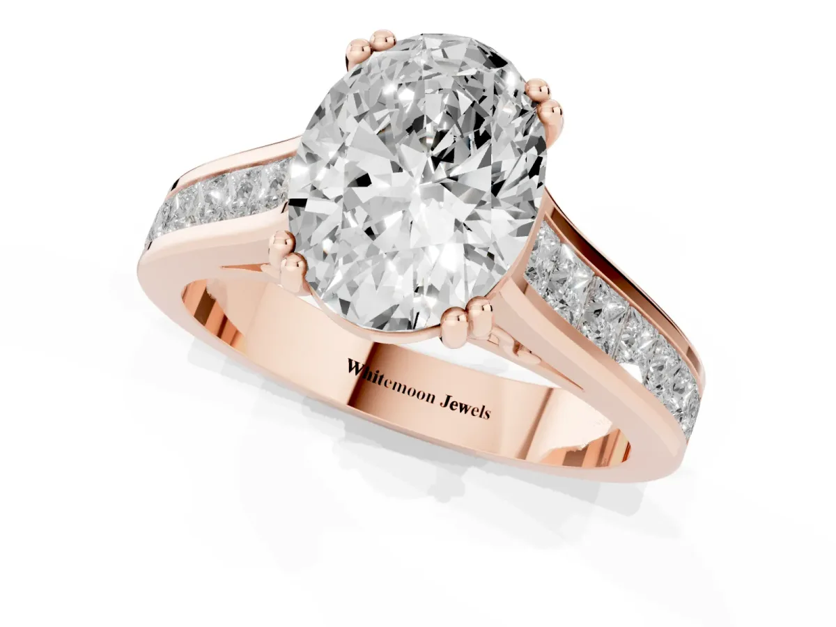 Oval Cut Cut Channel Set Solitaire Engagement Ring with Prong Setting Rose gold