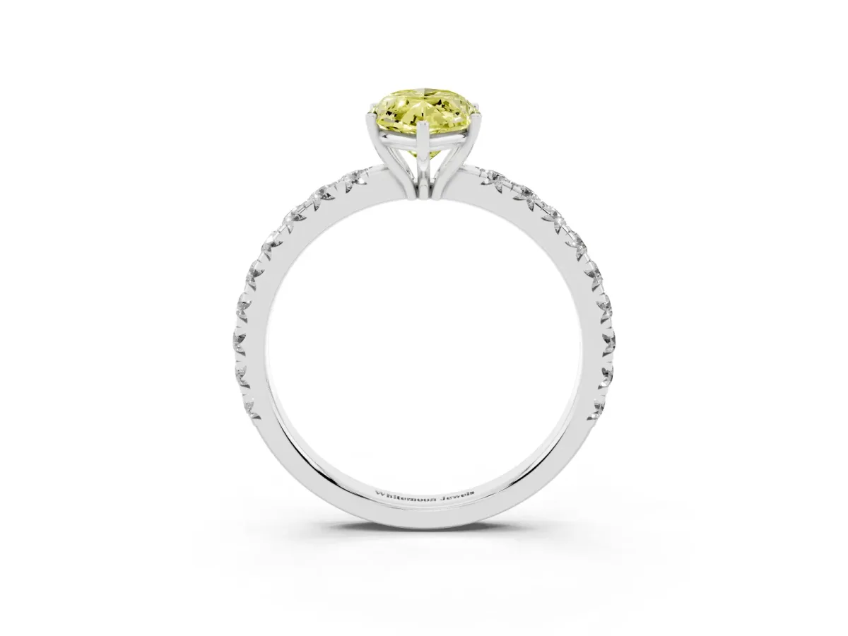 Fancy Yellow Marquise Cut Diamond Pavé Solitaire Engagement Ring with Four-Prong Setting Silver