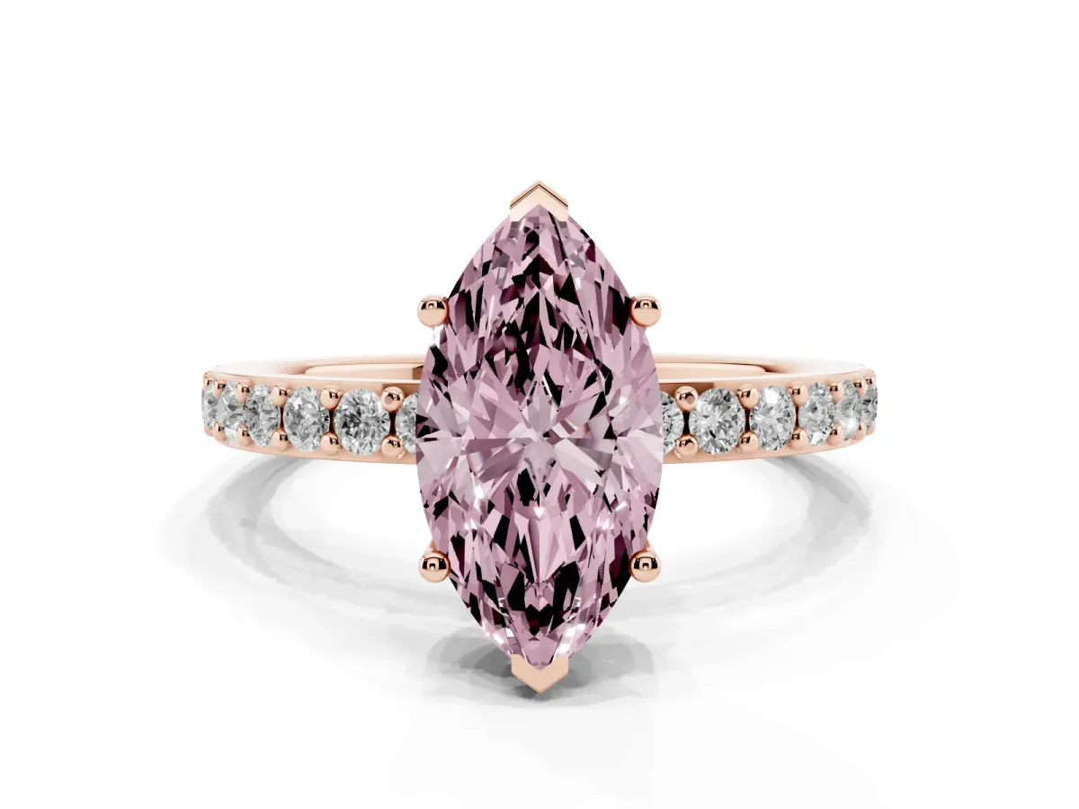 Fancy Pink Marquise Cut Cut Diamond Solitaire with Pave Band and Four-Prong Setting Rose gold